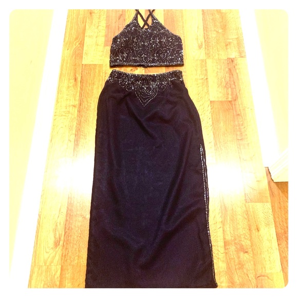 Dresses & Skirts - Navy Two Piece Beaded Gown